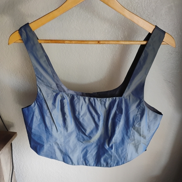 ASOS DESIGN Corset Top In Iridescent Blue Co-Ord. Size 8 - Picture 14 of 16